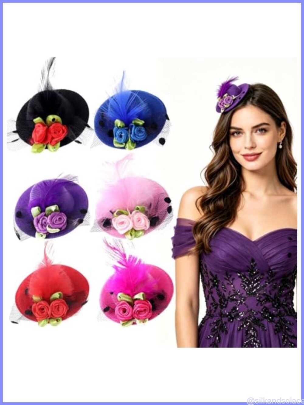 Fascinator Hat Bow Hair Clips Mesh Feather Flower Alligator Clip Set 6 Pc